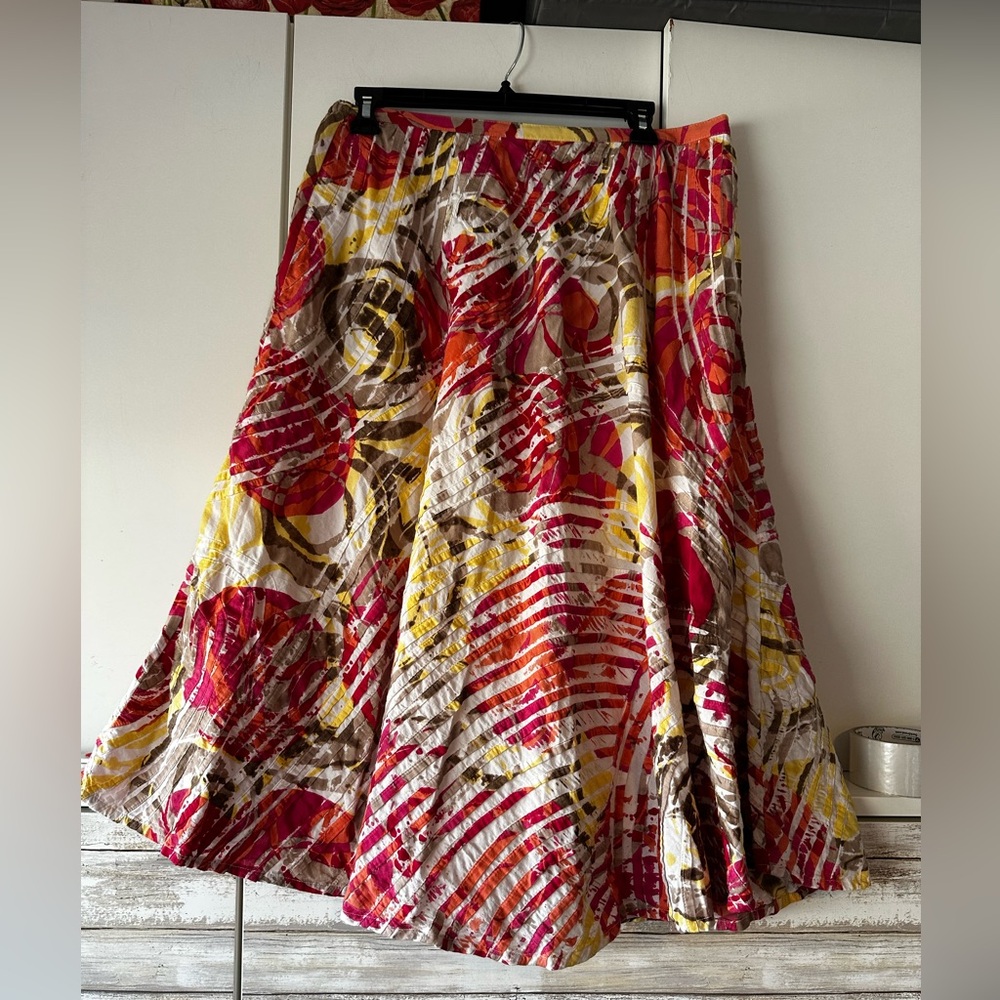🌺 Chico’s Multicolor Midi Skirt Size 2 (US 12) Lined Cotton